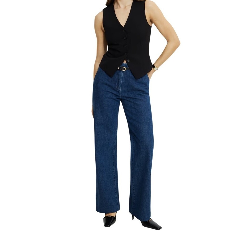 DYNAMITE DENIM High-Rise Wide‎ Leg Tailored Dark Wash Blue Trouser Jeans Size 12
